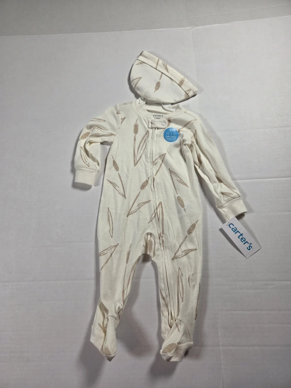 Carters 6 Months Cotton Beige Baby One-Piece with Hat & Footie